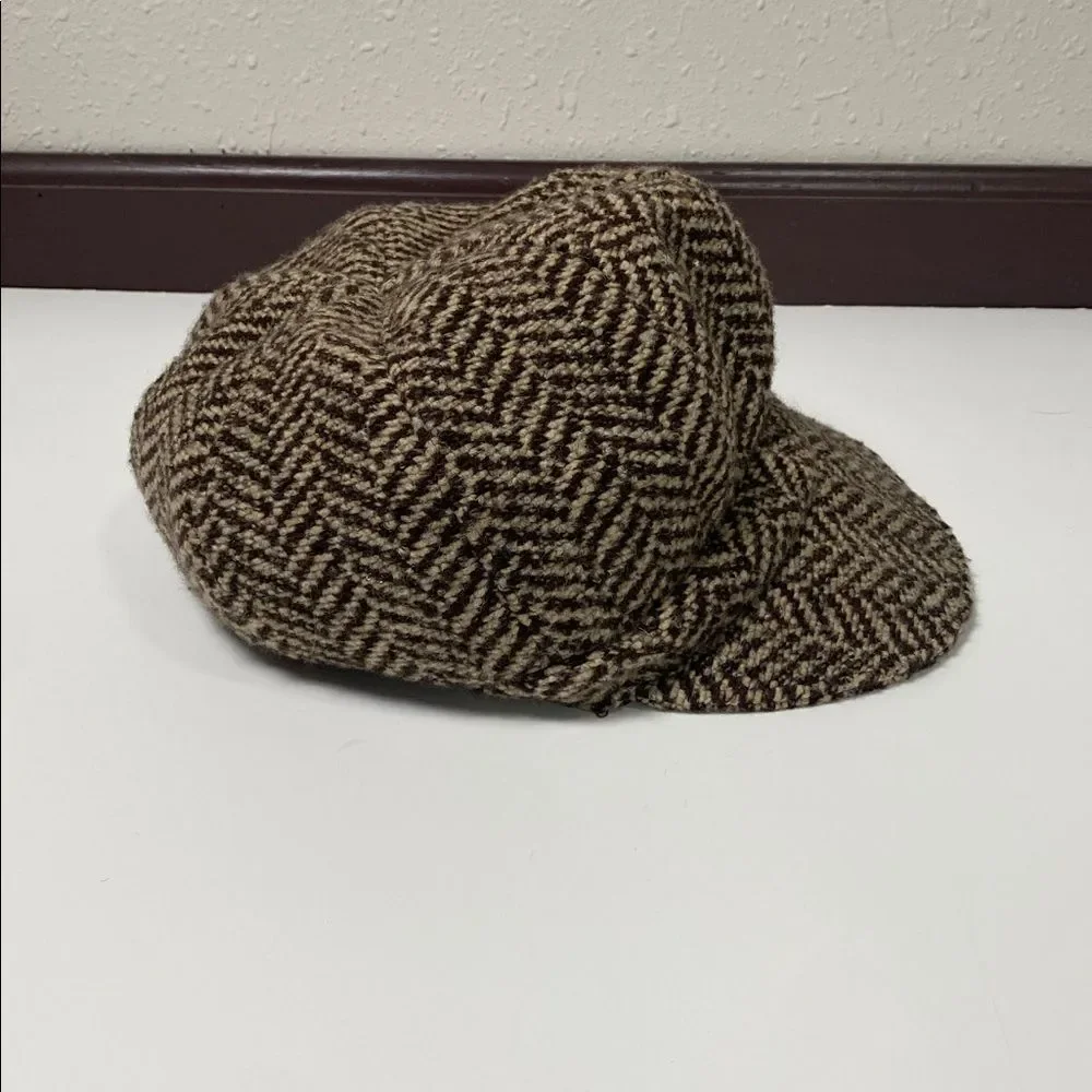 Nordstrom Brown Wool Blend Herringbone Newsboy/ Paperboy Cap